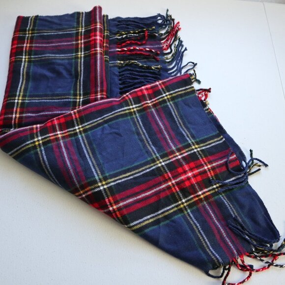 Italy Design | Multi Colored Plaid Cashmere Feel Fringed Wide  Scarf Wrap Unisex - Picture 2 of 8
